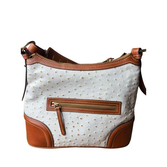 Dooney & Bourke Ostrich Collection Hobo Bag White Ivory Leather Brown Trim - Picture 2 of 12